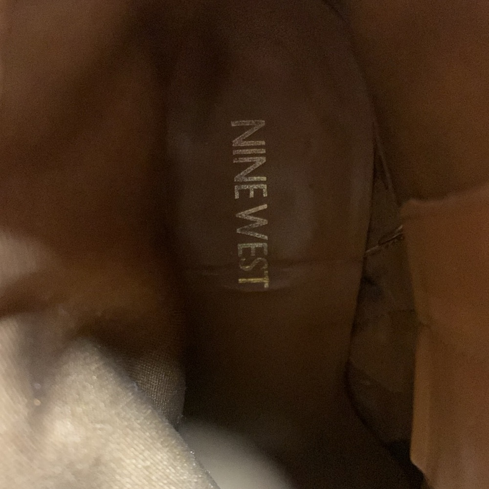 NINE WEST HERE WE GOO LEATHER UPPER BUCKLEGOLD HARDWARE SZ 7.5 tan cowboy boot - Picture 14 of 15
